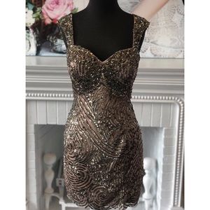 NWT Sherri Hill Gold Beaded Dress